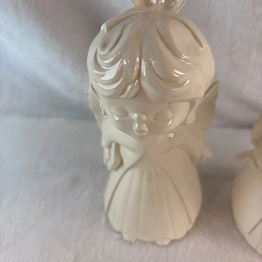 Vintage 70s White Ceramic Kissing Angels Figurine Pair Boy & Girl Cherub Statues